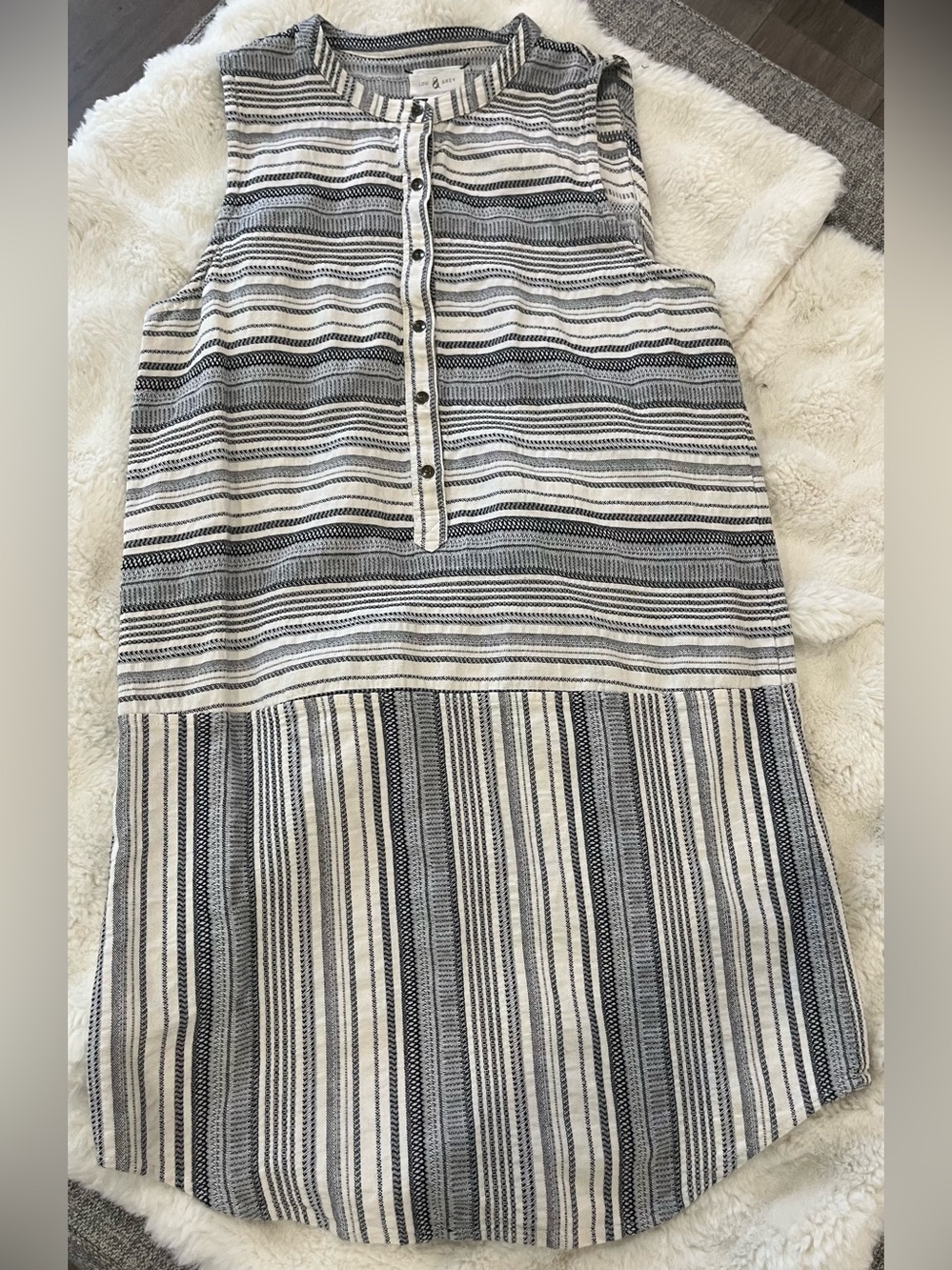 Lou & Grey Black and White Striped Sleeveless A-Line Dress
